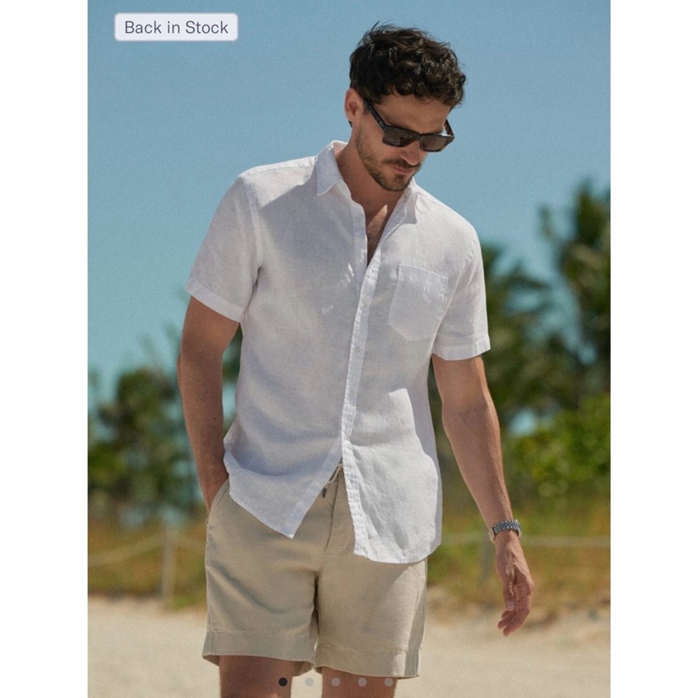 Proper Cloth Men's White Short-Sleeve lightweight  Button-Down Linen Shirt S